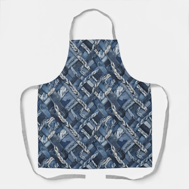 Dunkle gestörte Denim Patchwork und Braids Schürze (Vorderseite)