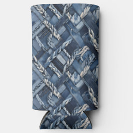 Dunkle gestörte Denim Patchwork und Braids Selters Dosenkühler