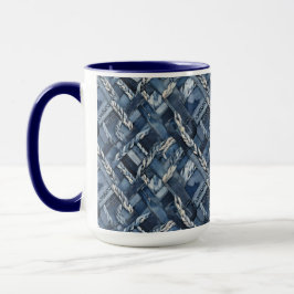 Dunkle gestörte Denim Patchwork und Braids Tasse