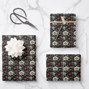 Dunkle Gilded-Blume auf schwarz Geschenkpapier Set