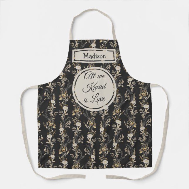 Dunkle Gold Floral Monogram Schürze (Vorderseite)