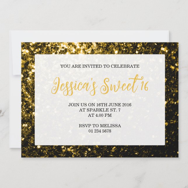 Dunkle Gold Glitzer Glitzern Sweet 16 elegantes Dr Einladung (Vorderseite)