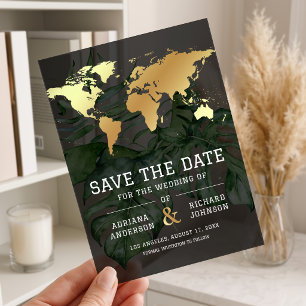 Dunkle Gold-Tropenweltkarte Hochzeit Save-the-Date Acryleinladungen