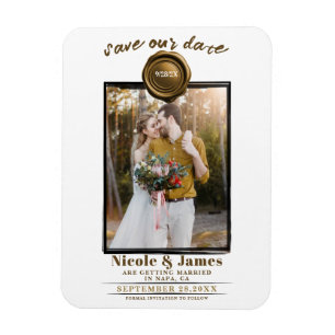 Dunkle Goldwachssiegel-Foto-Hochzeit Save the Date Magnet