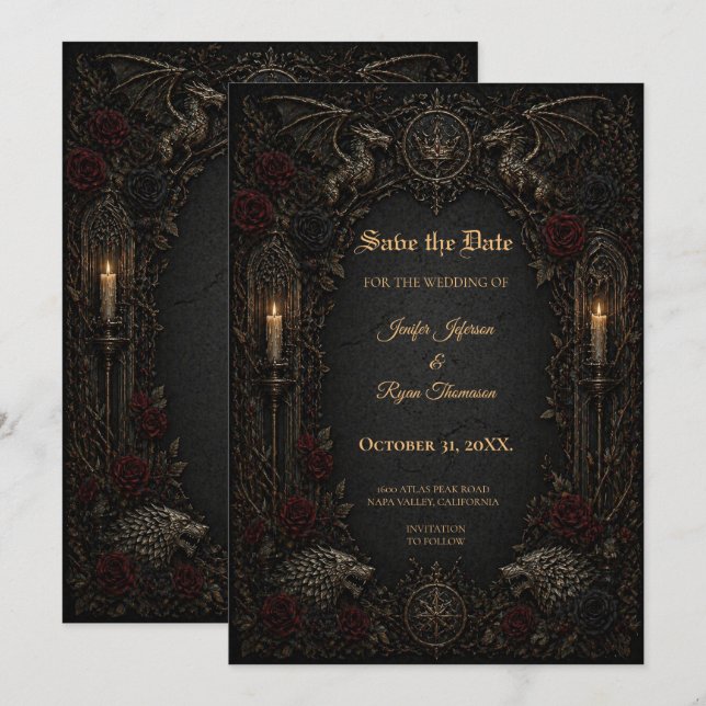 Dunkle GOT-Gothic-Save-the-Date-Einladung Einladung (Vorne/Hinten)