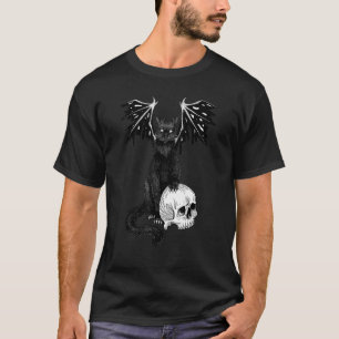 Dunkle Goth creepy Dämon schwarze Katze und Totenk T-Shirt