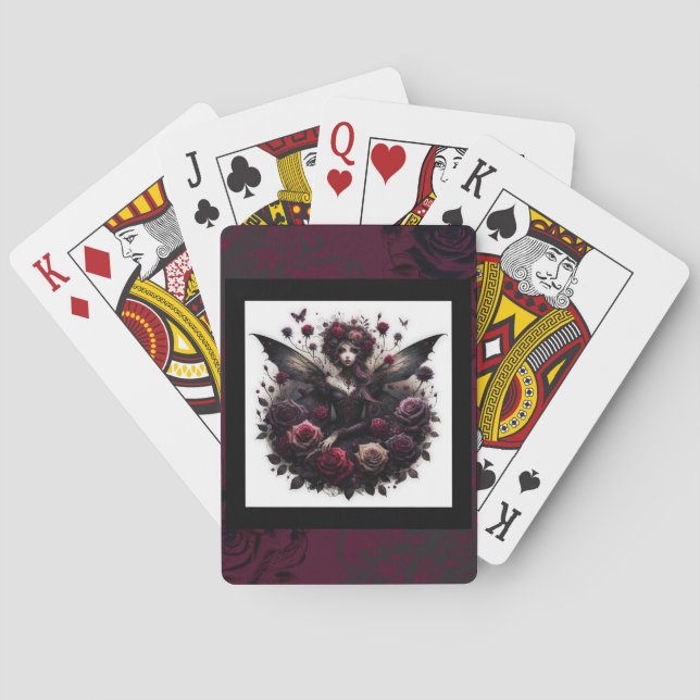 Dunkle Gothic Forest Fairy Floral Rose Burgund Spielkarten (Rückseite)