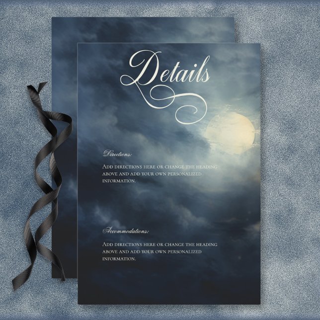 Dunkle Gothic Full Moon Night Sky Hochzeitdetails Begleitkarte (Dark Gothic Full Moon Night Sky Wedding Details Enclosure Card)
