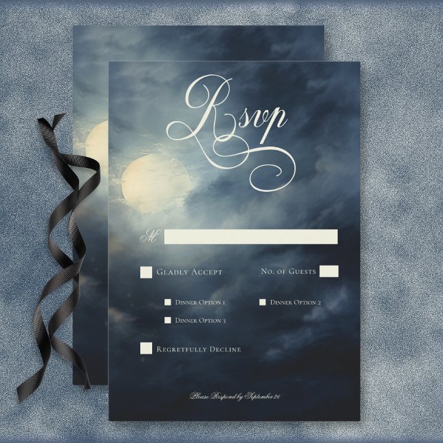 Dunkle Gothic Full Moon Night Sky Hochzeitessen RSVP Karte (Dark Gothic Full Moon Night Sky Wedding Dinner RSVP Card)