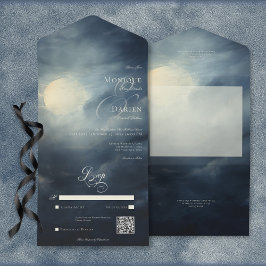 Dunkle Gothic Full Moon Night Sky QR Code All In One Einladung