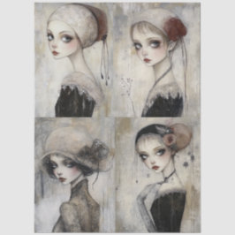Dunkle Gothic Grunge Girl Collage Decoupage Seidenpapier