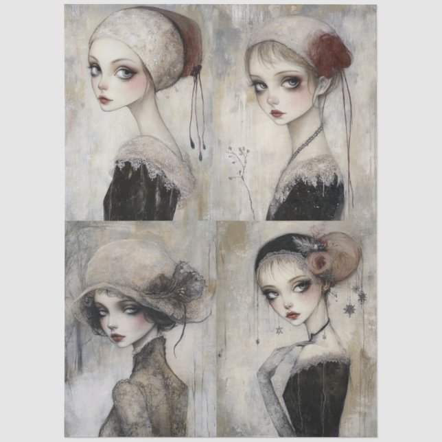Dunkle Gothic Grunge Girl Collage Decoupage Seidenpapier (Vorderseite)