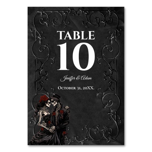 Dunkle Gothic-Halloween-Hochzeit Tischnummer (Vorderseite)