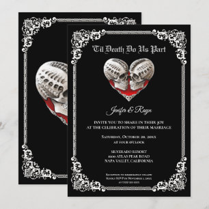 Dunkle Gothic-Halloween-Skelett-Hochzeitseinladung Einladung