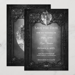 Dunkle Gothic-Hochzeit Halloween Save-the-Date-Kar Ankündigung