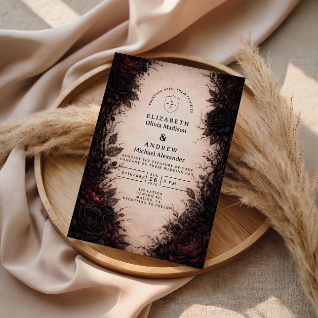 Dunkle Gothic-Hochzeit im Rosendesign Einladung (Von Creator hochgeladen)