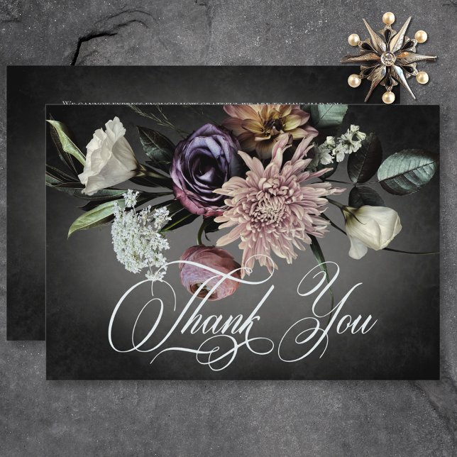 Dunkle Gothic mysteriös gemiedete Blurblüte Hochze Dankeskarte (Dark Gothic Mysterious Muted Floral Blur Wedding Thank You Card)