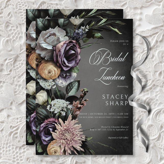 Dunkle Gothic mysteriös Mute Bloral Blur Luncheon Einladung (Dark Gothic Mysterious Muted Floral Blur Luncheon Invitation)