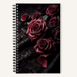 Dunkle Gothic-Rosa Rose & schwarzer Brokat Notizbuch