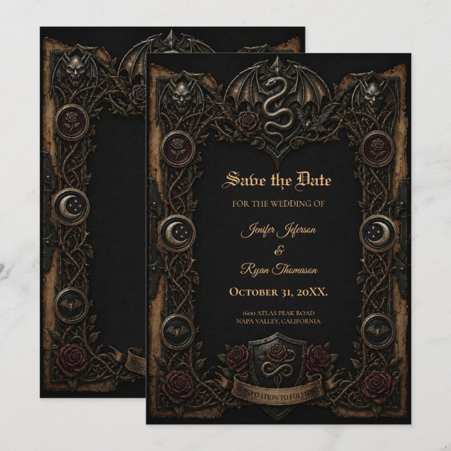 Dunkle Gothic Save-the-Date-Einladung Einladung (Vorne/Hinten)