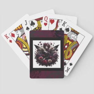 Dunkle Gothic-Wald-Feengestalt Blumenrosen Burgund Spielkarten
