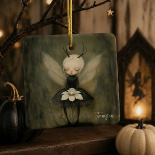 Dunkle gothische Fee mit Blumen benutzerdefinierte Keramikornament