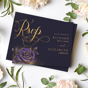 Dunkle gothische Rosen Glitter Hochzeit RSVP Karte