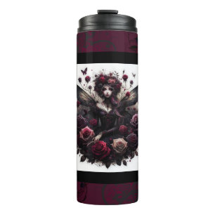 Dunkle gothische Waldfee, florale Rosen, Burgunder Thermosbecher