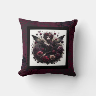 Dunkle gothische Waldfee Florale Rosen Burgunderro Kissen