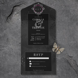 Dunkle Gotik Schwarze Flora Satin Kein Abendessen All In One Einladung