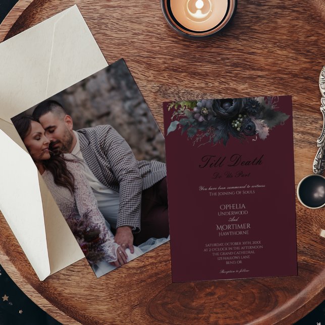 Dunkle gotische Flora bis zum Tod feierliche Hochz Einladung (Von Creator hochgeladen)