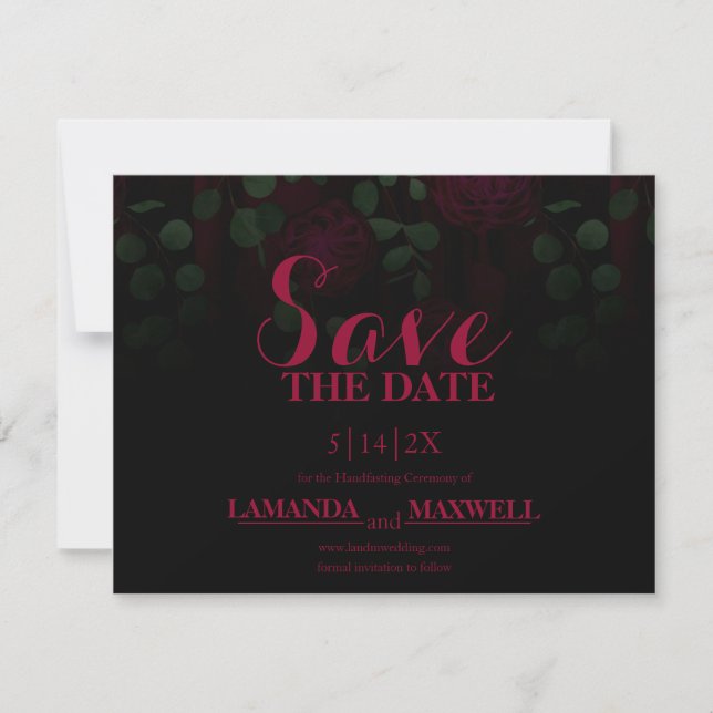 Dunkle gotische Fuchsia-Blumenhochzeit rettet das  Save The Date (Vorderseite)