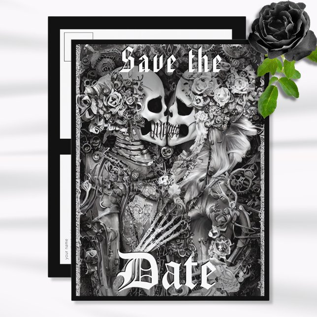 Dunkle gotische Halloween-Hochzeit Save the Date Ankündigungspostkarte (Gothic Save the Date Postcard)