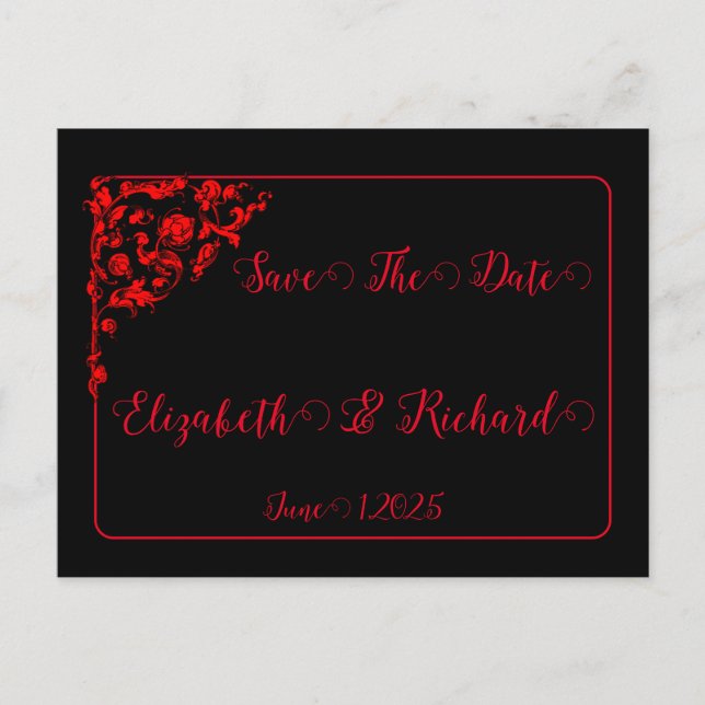 Dunkle gotische Hochzeit speichert das Datum Postkarte (Vorderseite)