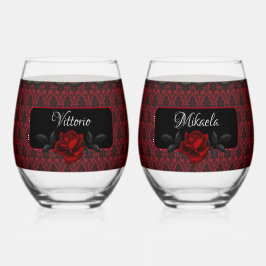 Dunkle Gotische Rose Hochzeit Weinglas Ohne Stiel