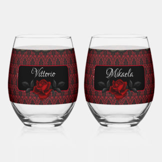Dunkle Gotische Rose Hochzeit Weinglas Ohne Stiel