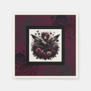 Dunkle gotische Waldfee Blumen Rosen Burgunderrot Serviette