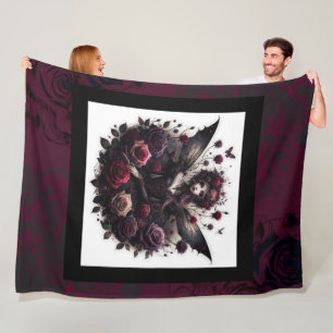 Dunkle gotische Waldfee Florale Rosen Burgunderrot Fleecedecke