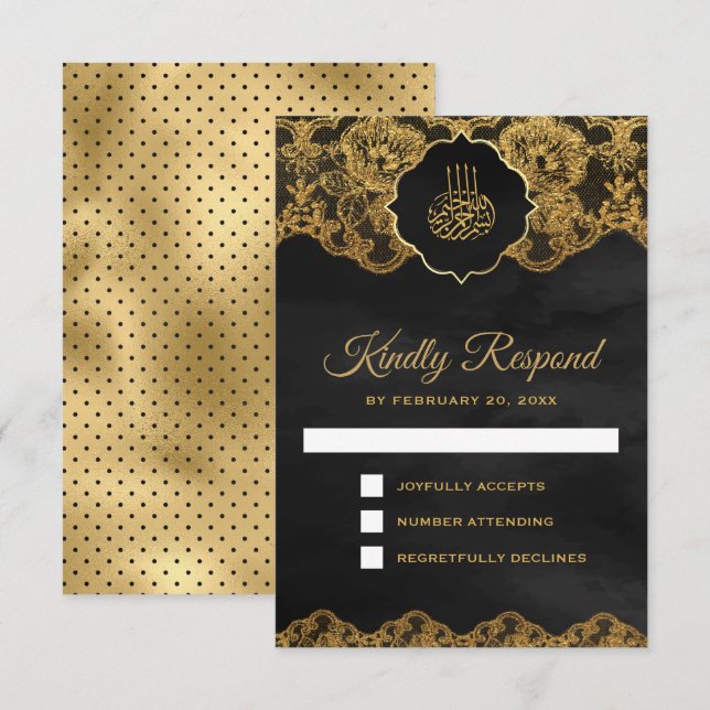 Dunkle graue goldene Spur islamische Hochzeit RSVP Karte (Vorne/Hinten)