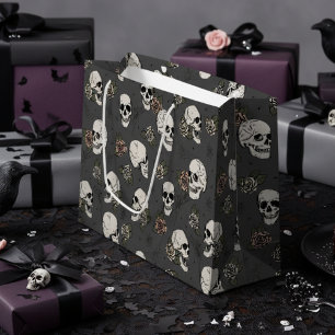 Dunkle graue Gothic-Skulle und Rose Halloween Große Geschenktüte
