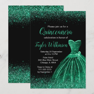 Dunkle grüne Kleidung Imitate Glitzer Quinceanera Einladung