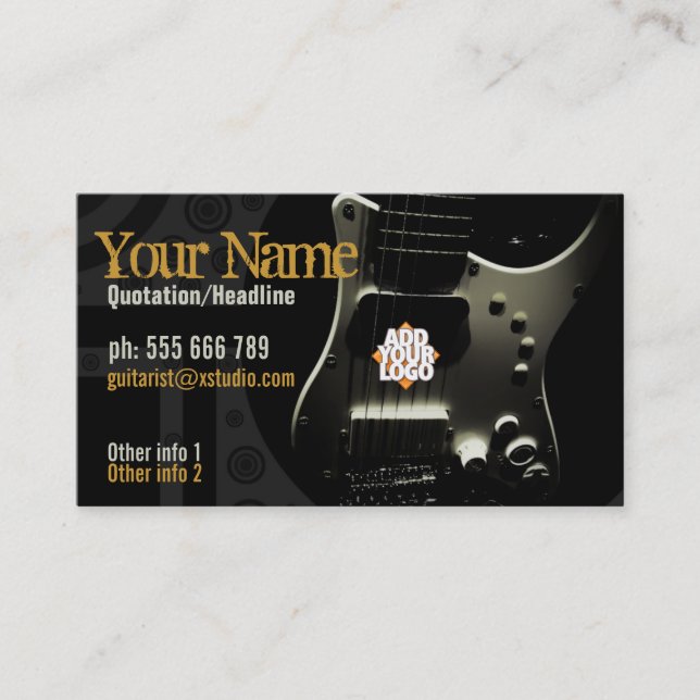 Dunkle Grunge Gitarre mit Logo-Visitenkarte Visitenkarte (Vorderseite)
