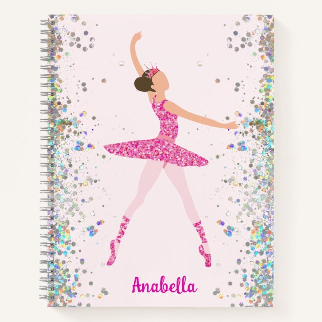 Dunkle Haare Rosa Glitzer Kleid Ballerina Rosa Kro Notizbuch (Vorderseite)