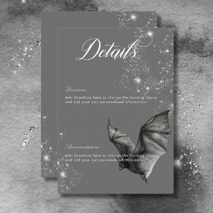 Dunkle Halloween Glam Bat & Diamonds Hochzeitsdeta Begleitkarte