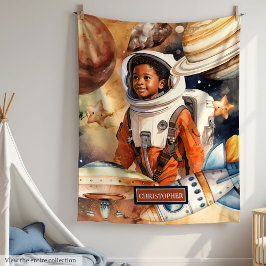 Dunkle Haut Astronauten Boy Blanket Wasserfarbe Ga Fleecedecke