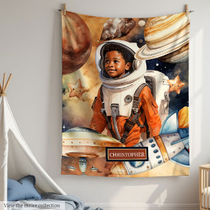 Dunkle Haut Astronauten Boy Blanket Wasserfarbe Ga Fleecedecke