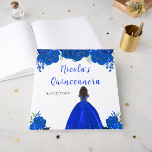 Dunkle Haut Prinzessin Blau Quinceanera Gästebuch