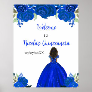 Dunkle Haut Prinzessin Blau Quinceanera Willkommen Poster