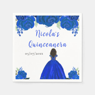 Dunkle Haut Prinzessin Blaue Florale Quinceanera Serviette