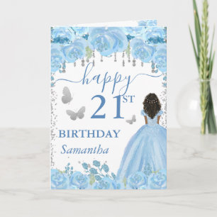 Dunkle Haut Prinzessin Blaues Kleid Geburtstag Karte